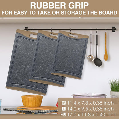 Extra Large Cutting Boards, Plastic Cutting Boards for Kitchen (Set of 3) Cutting Board Set Dishwasher Chopping Board with Juice Grooves Easy-Grip Handles, Dark Grey, Empune