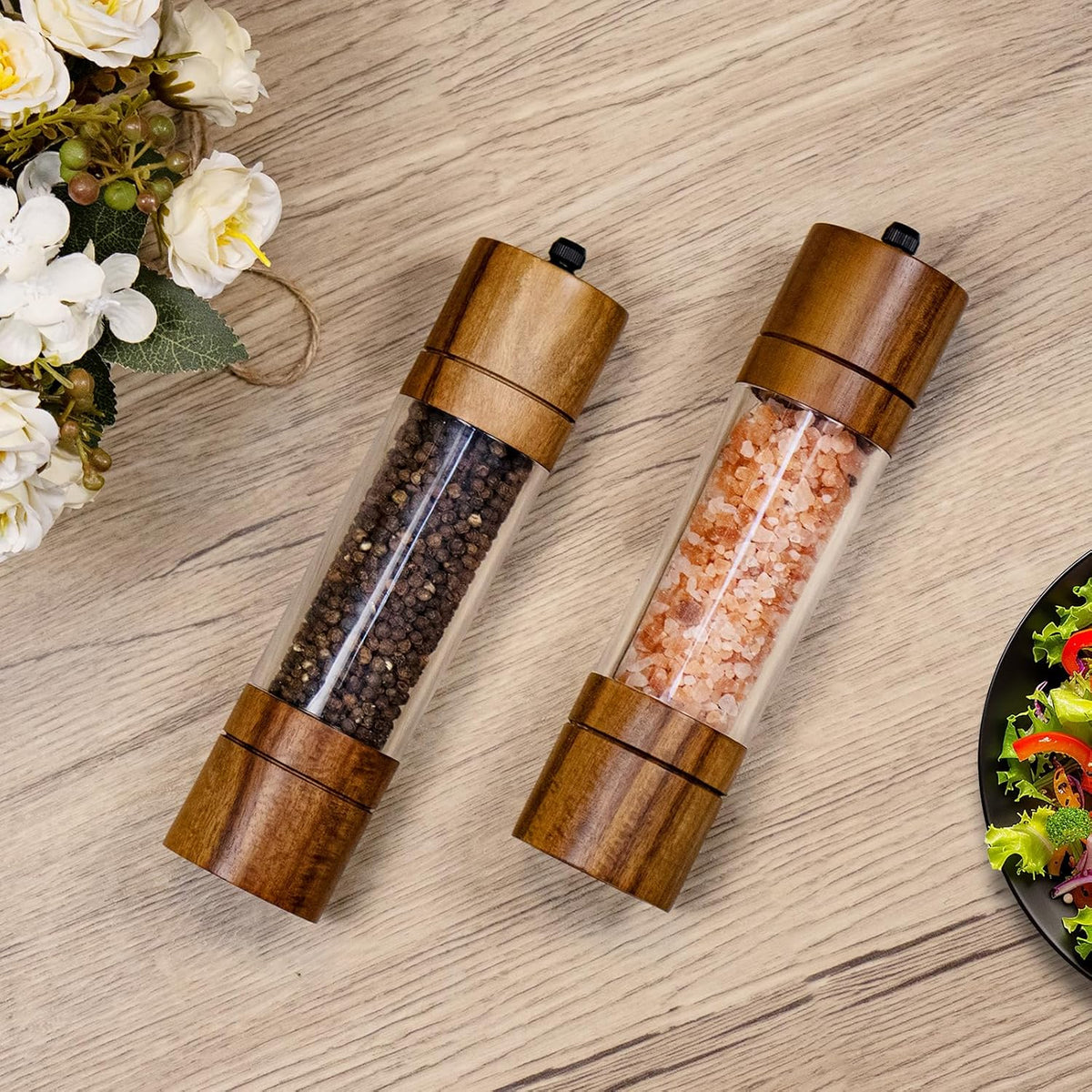 XWXO Salt and Pepper Grinder Set -8 Inches-Pack of 2 Premium Acrylic Manual