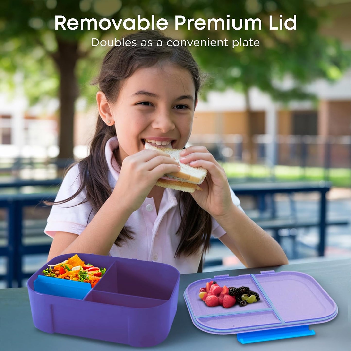 KARRICO Leakproof Lunch Box – 3-Compartment Bento Box, Cooler Pack & Adjustable Divider, Extra Large & BPA-Free – Dishwasher Safe, Ideal for On-the-Go Meals, Green