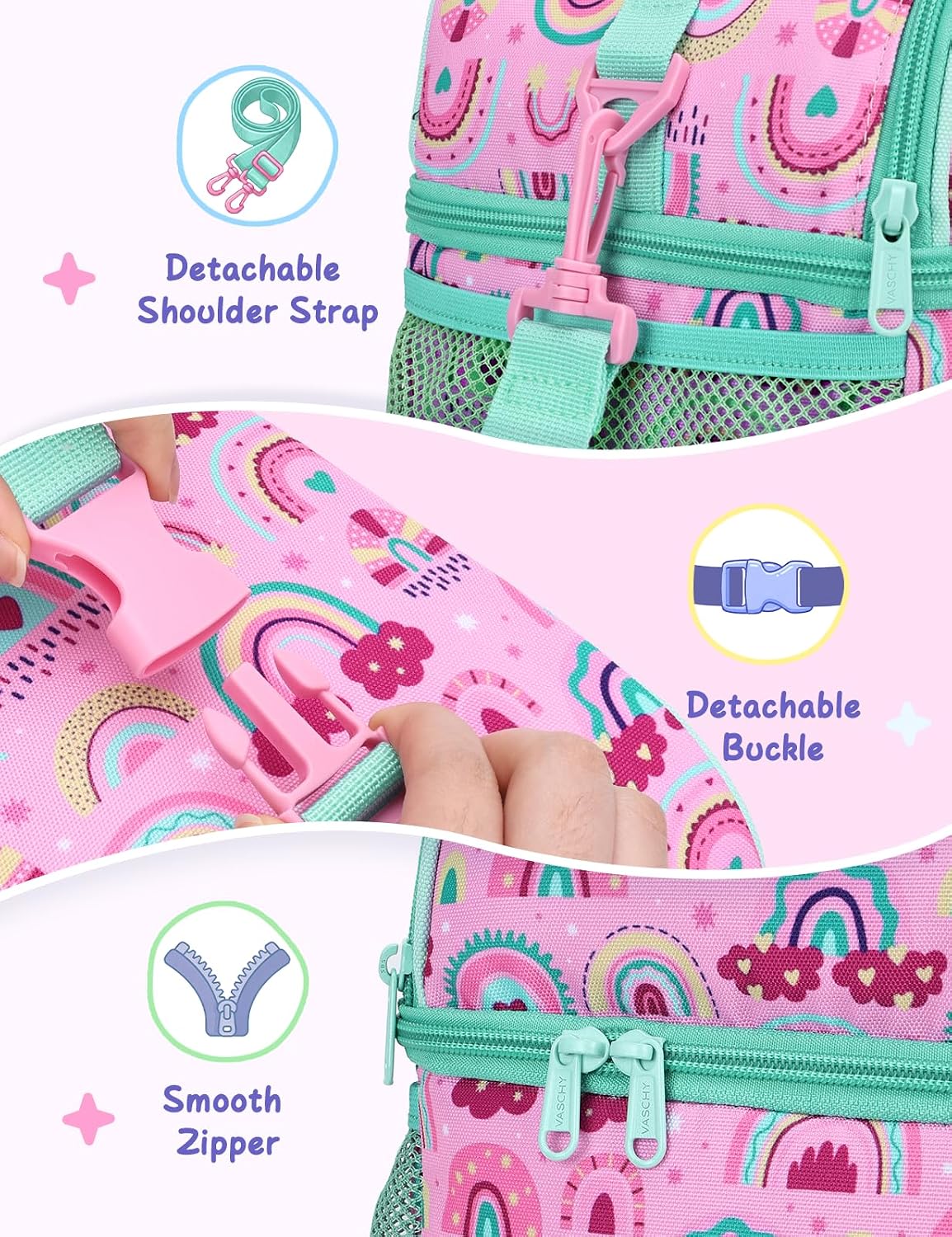 VASCHY Lunch Box Bag for Kids, Insulated Double Compartments Cooler Lunch Tote for Toddlers Boys Girls School/Daycare/Picnic Black Dinos