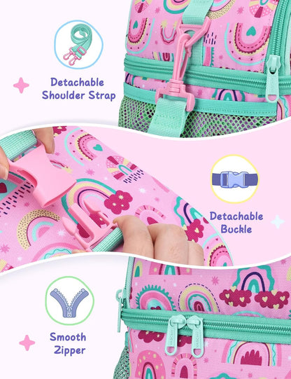 VASCHY Lunch Box Bag for Kids, Insulated Double Compartments Cooler Lunch Tote for Toddlers Boys Girls School/Daycare/Picnic Black Dinos