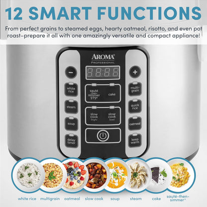AROMA Digital Rice Cooker, 4-Cup (Uncooked) / 8-Cup (Cooked), Steamer, Grain Cooker, Multicooker, 2 Qt, Stainless Steel Exterior, ARC-914SBD