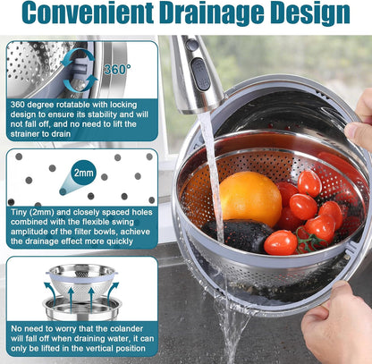 TeamFar Mixing Bowls with Colander Set, Stainless Steel Strainer and Nesting Salad Bowls, with Lids & 3 Graters, Non-Slip Bottom & Visible Lid, Rotatable & Dishwasher Safe, 4.6/3/1.5 QT, Khaki