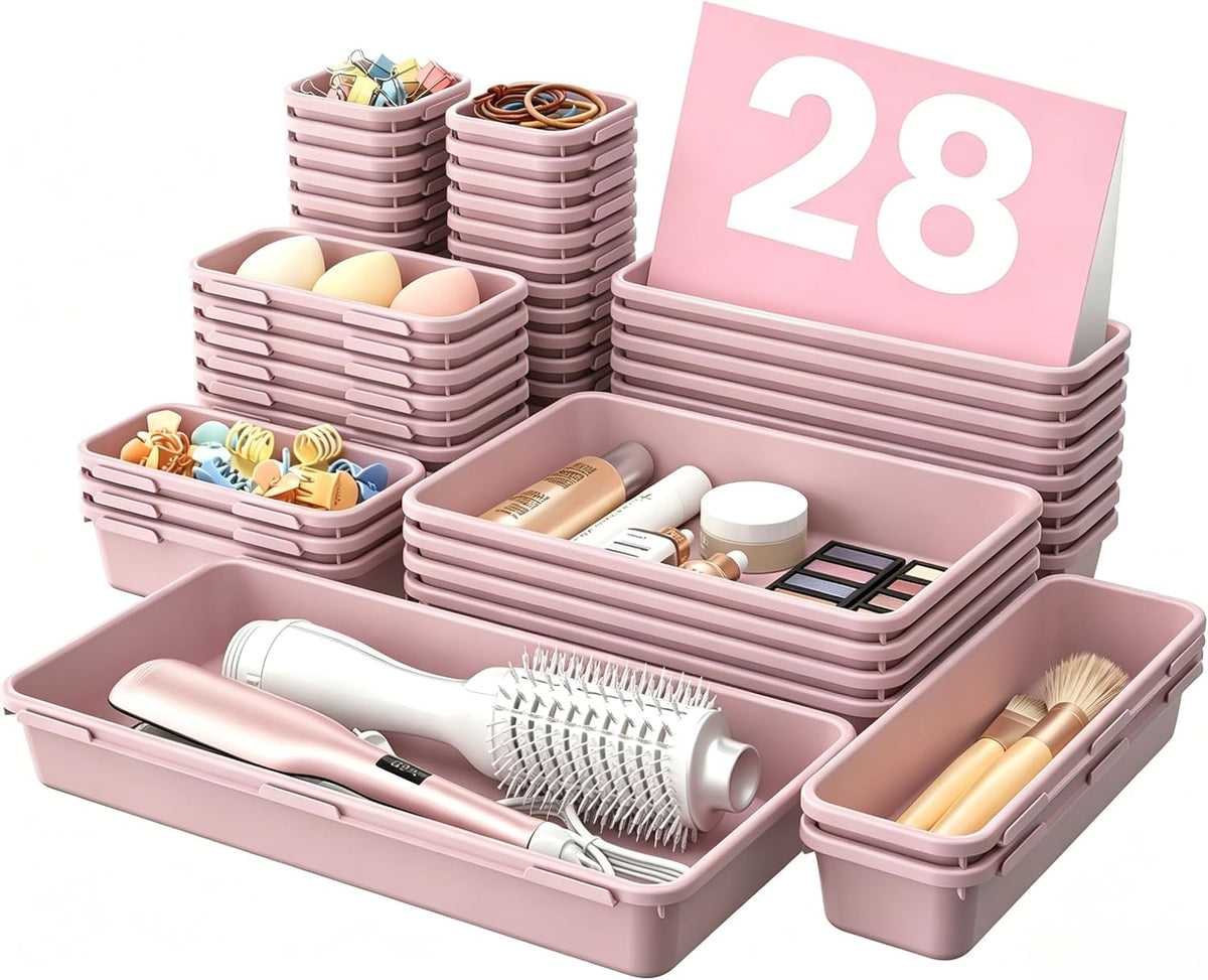 A-LuGei 【Military Grade】 Drawer Organizer,【𝟱𝗦𝗶𝘇𝗲】 Makeup organizer,【Holds 177 Items】 Bathroom Organizers and Storage,Organization and Storage,Desk Drawer Organizer for Vanity【Clear】