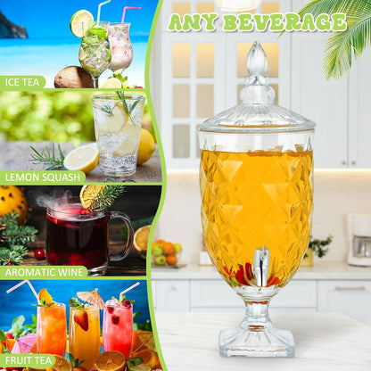 Bokon 2 Pieces 1.3 Gallon Drink Dispensers for Parties Crystal Iced Beverage Dispenser with Stand and Spigot, Glass Liquid Containers Wide Mouth Beverage Server for Juice Tea Wedding(Exquisite)