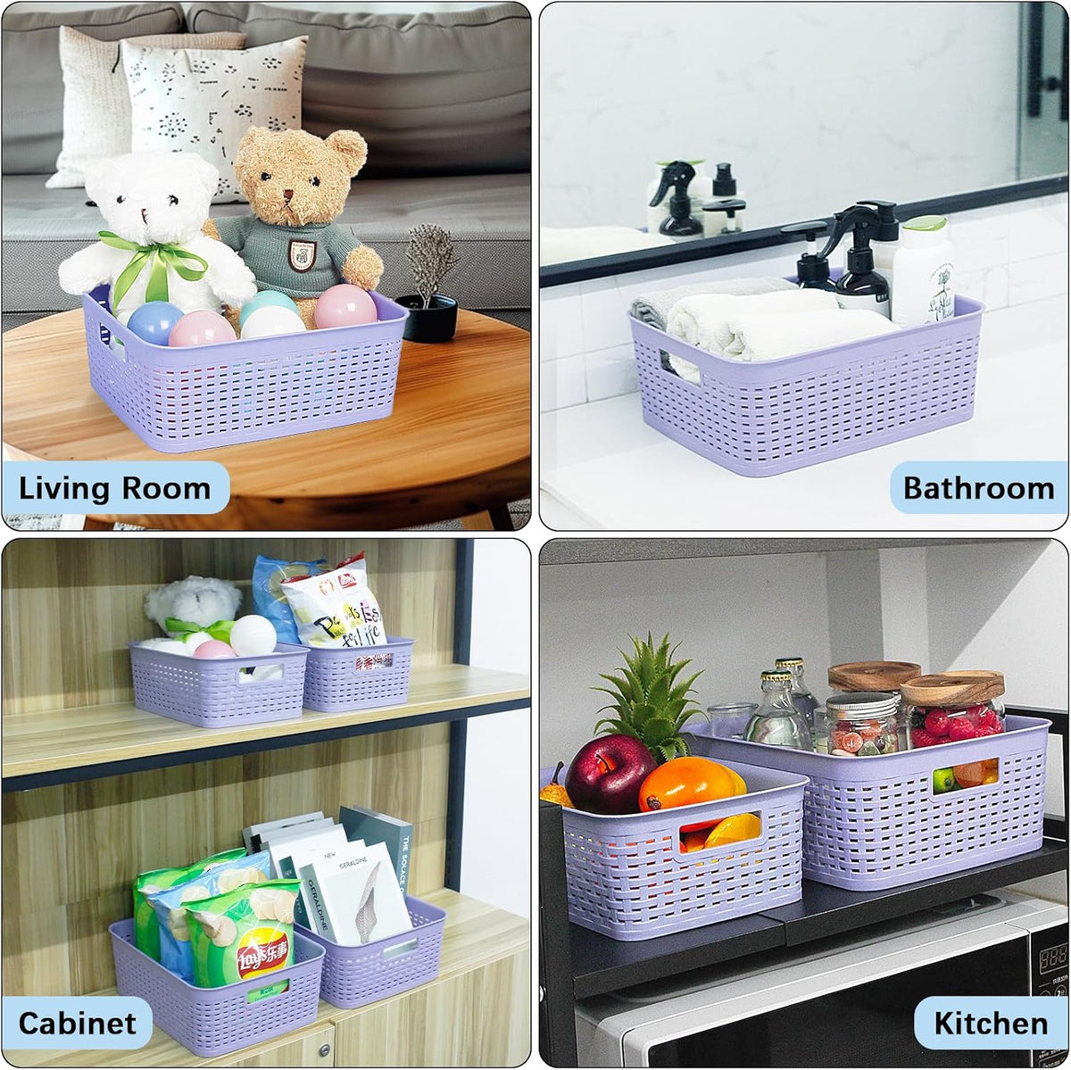 Soddeph Plastic Storage Baskets for Cabinets, Household Pantry Organization with Handle,Organizer Bins for Room,Bathrooms,Under-Sink,Kitchen (Black, L-3PACK)