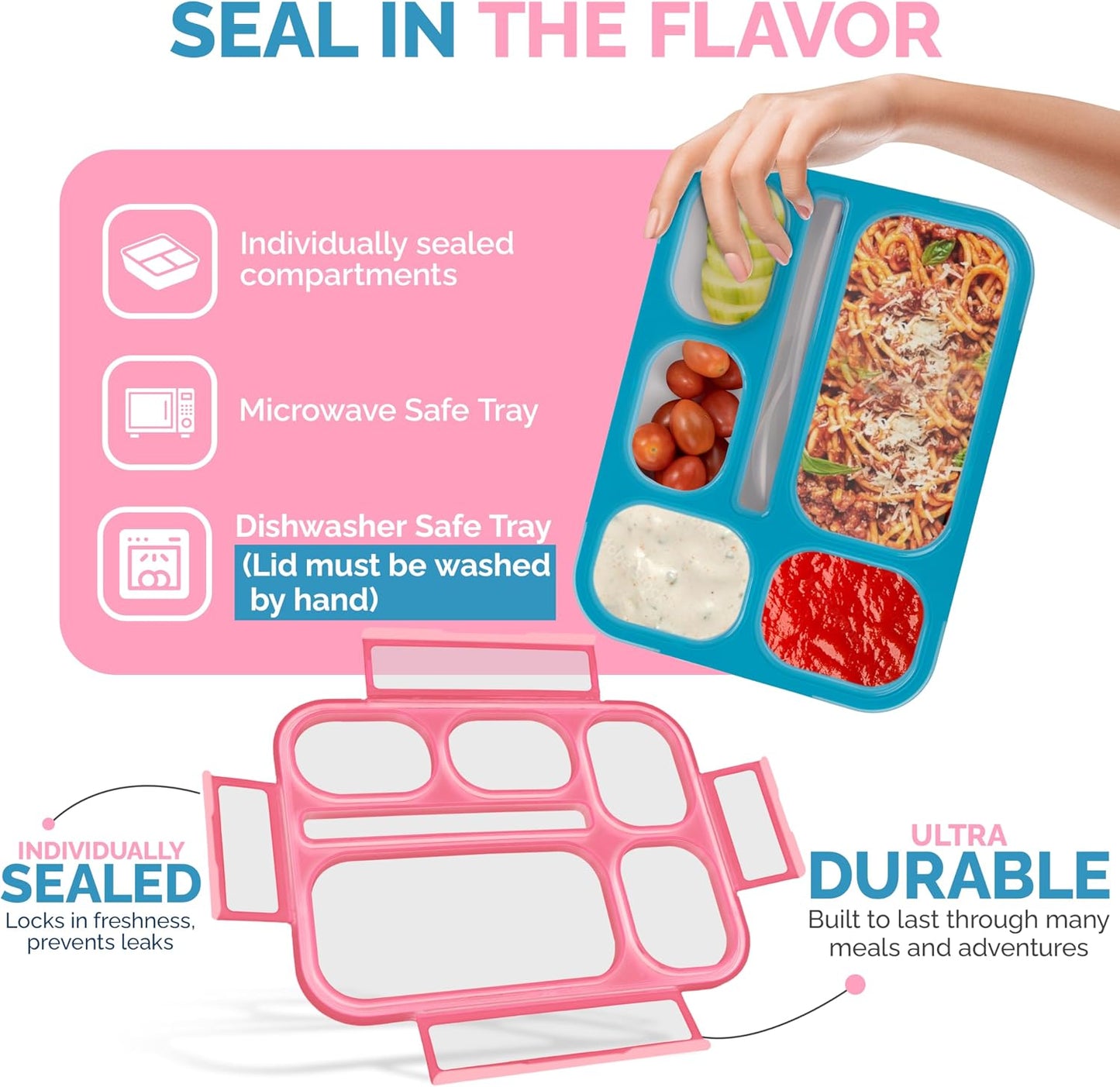 Glitter Lunch Box for Girls, Bento Boxes for School, Pre-School, Toddler Daycare, Travel. Kids Snack Containers, 6 Divided Leak Proof Compartments, BPA Free, Cute 2 Pack Set, Utensils, Pink & Purple