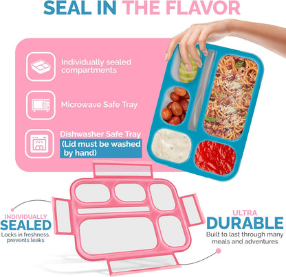 Glitter Lunch Box for Girls, Bento Boxes for School, Pre-School, Toddler Daycare, Travel. Kids Snack Containers, 6 Divided Leak Proof Compartments, BPA Free, Cute 2 Pack Set, Utensils, Pink & Purple