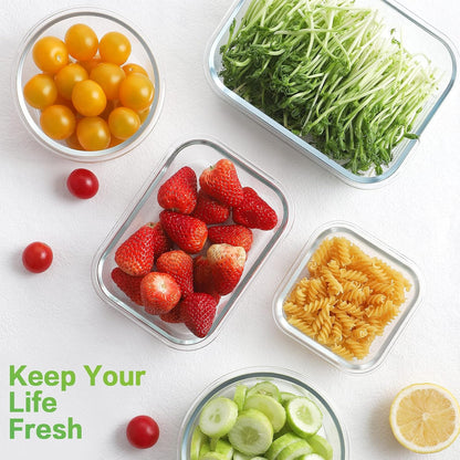 HOMBERKING 18 Piece Glass Food Storage Containers with Lids, Glass Meal Prep Containers, Airtight Lunch Bento Boxes, BPA-Free & Leak Proof, Oven, Freezer and Dishwasher Safe (9 lids & 9 Containers)