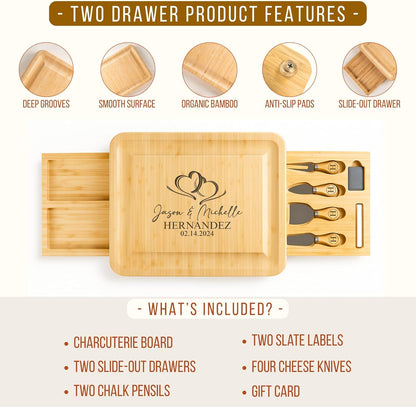 Personalized Bamboo Charcuterie Board Set with Accessories – Custom Large Serving Tray with Knives for Wedding, Anniversary, Bridal Shower, Women, Housewarming, Engagement, Couples, Mother’s Day Gifts