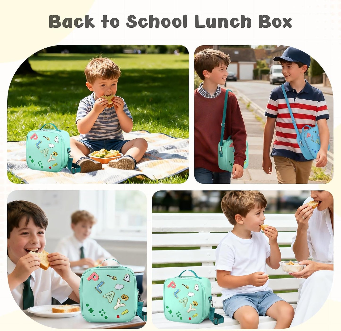 Reusable Insulated Lunch Bag for Kids Teens & Adults with Adjustable Shoulder Strap - Large Durable Lunch Bag Tote for School Travel Picnic Work - Leakproof Design Lunch Carrier (Black -3D Dinosaur)
