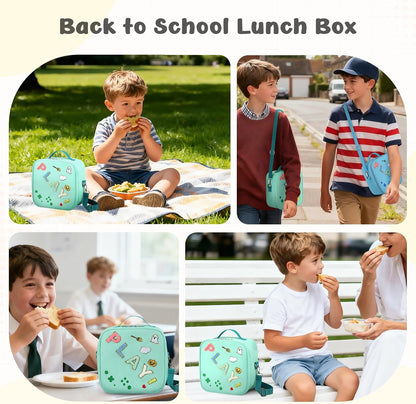 Reusable Insulated Lunch Bag for Kids Teens & Adults with Adjustable Shoulder Strap - Large Durable Lunch Bag Tote for School Travel Picnic Work - Leakproof Design Lunch Carrier (Black -3D Dinosaur)