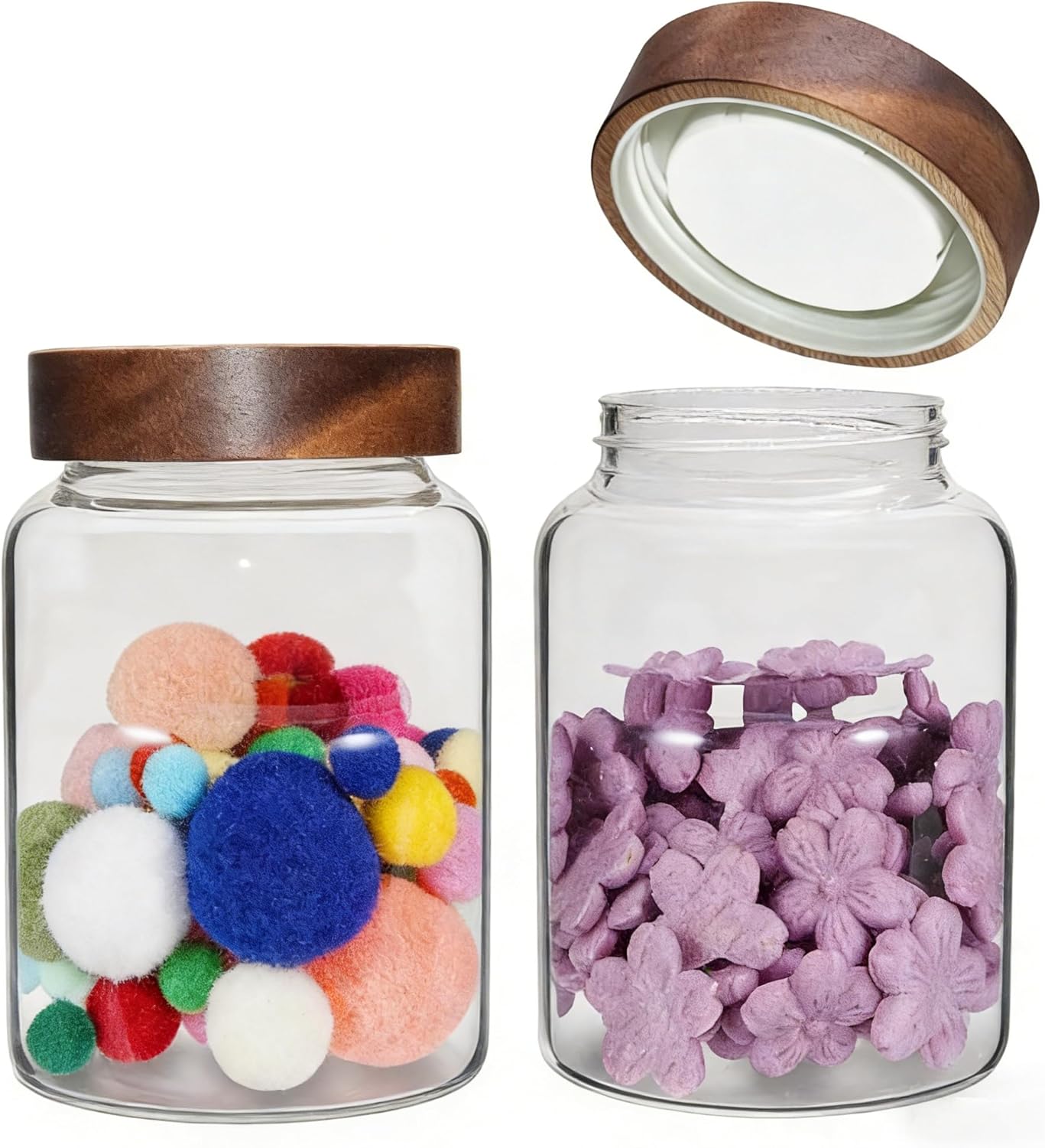 6 pc Glass Spice jars Glass Jars with Screw Lid 5 oz Acacia Wood Glass Herb Sugar Coffee Bean Ground Container Food Storage Canister for Candy Pantry Tea Seasoning Meal Prep Snack (6*150ml(5oz))