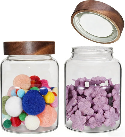 6 pc Glass Spice jars Glass Jars with Screw Lid 5 oz Acacia Wood Glass Herb Sugar Coffee Bean Ground Container Food Storage Canister for Candy Pantry Tea Seasoning Meal Prep Snack (6*150ml(5oz))