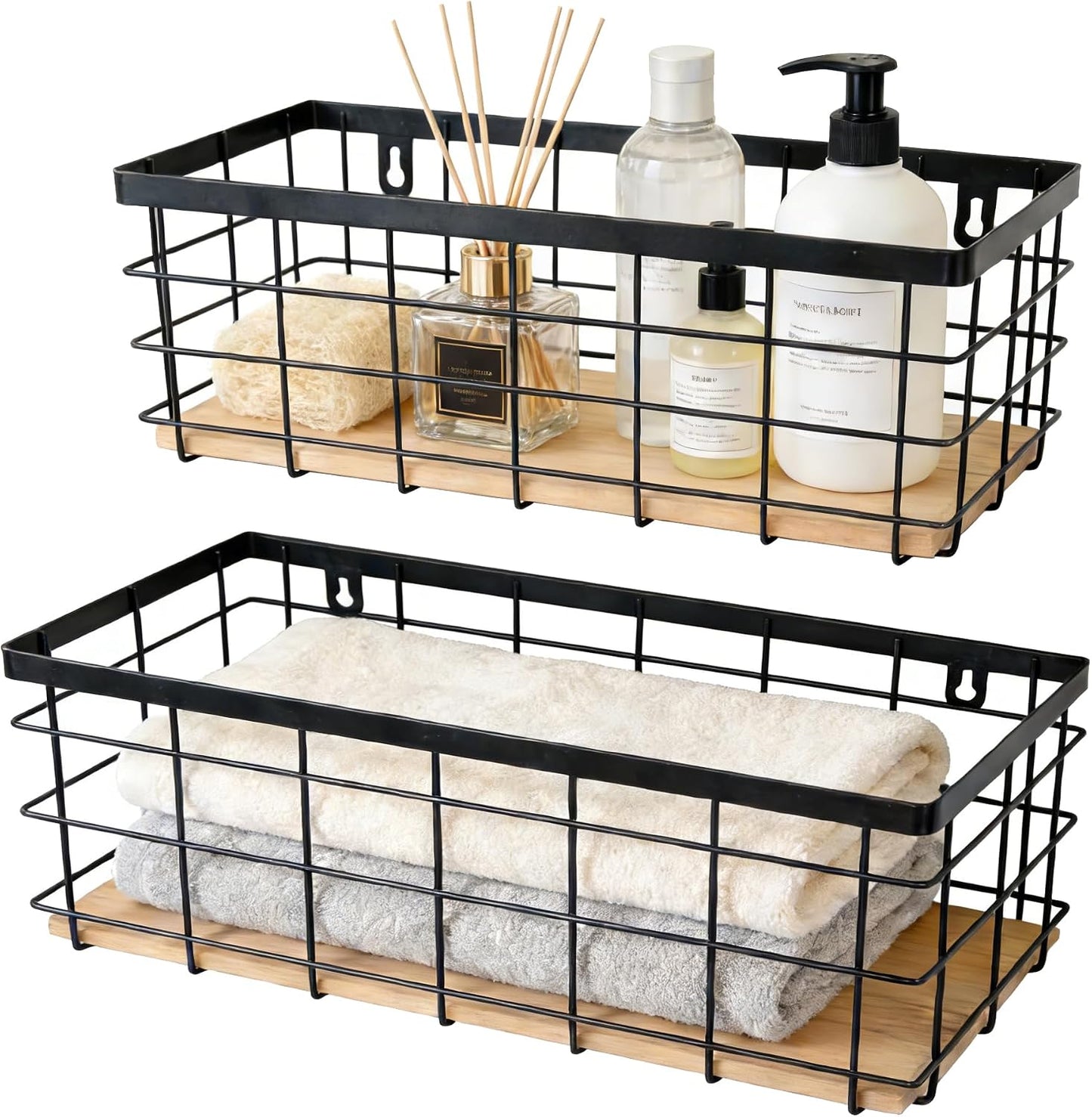 ShabbyDecor Metal Wire Basket with Handles Storage Organizer Stackable Organizing bin for Cabinet Shelf Countertop Under Sink Pantry for Kitchen,Bathroom,Laundry Closet, 1 Pack