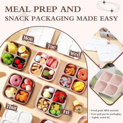 Honeydak 10 Pack Bento Snack Containers 4 Compartment Snack Boxes Reusable Containers with Lids Divided Meal Prep Lunch Food Storage Box for School Work Travel