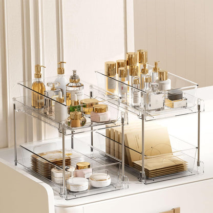 Vtopmart 4 Pack Bathroom Under Sink Organizers Organizer, 2 Tier Clear Pull-Out Organization (S-Standard)