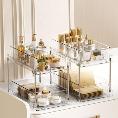 Vtopmart 4 Pack Bathroom Under Sink Organizers Organizer, 2 Tier Clear Pull-Out Organization (S-Standard)