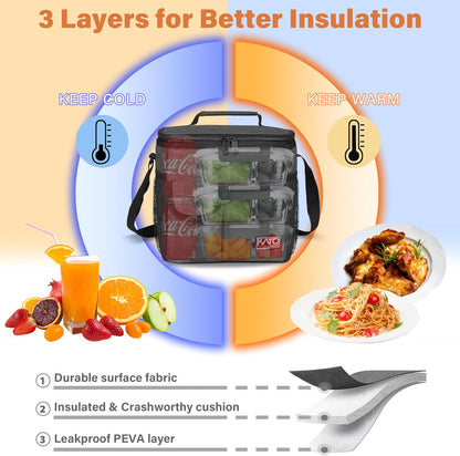 Tirrinia Insulated Lunch Bag for Women Men, Leakproof Lunch Box Containers for Adult, Work, School, Soft Lunchbox for Kids,Boys, Adult Cooler Bag for Picnic Hiking Beach,Charcoal