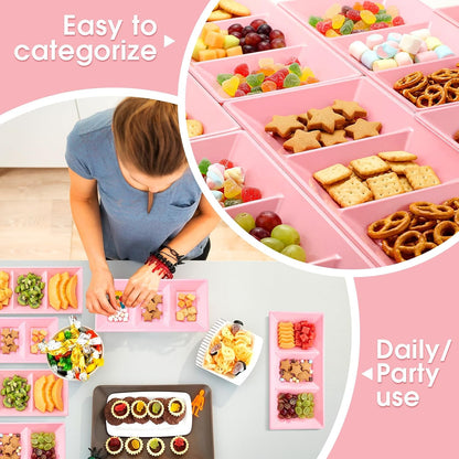 Ziliny 20pcs Black 3 Section Serving Tray Bulk Serving Dish Compartment Appetizer Tray Plastic Dessert Platter Divided Disposable Plate for a Tini Bit Older Party