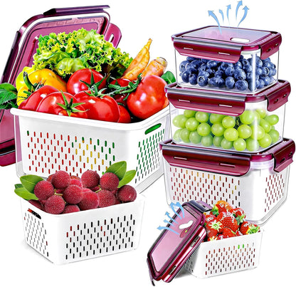 12 Pieces Fruit Storage Containers For Fridge with Removable Colanders