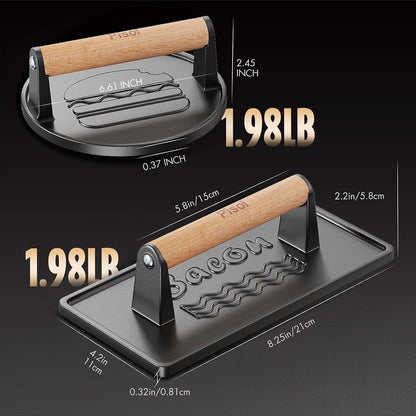 Pisol Cast Iron Smash Burger Press, Steak Weight Bacon Meat Press Tool