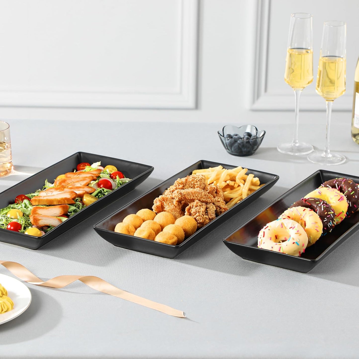 MALACASA 3 Tier Serving Trays for Party, Porcelain Serving Platters and Trays, 12 Inch Tiered Tray Stand, Fruit Tray, Trays for Serving Food, White Dessert Stand with Collapsible Sturdier Metal Rack