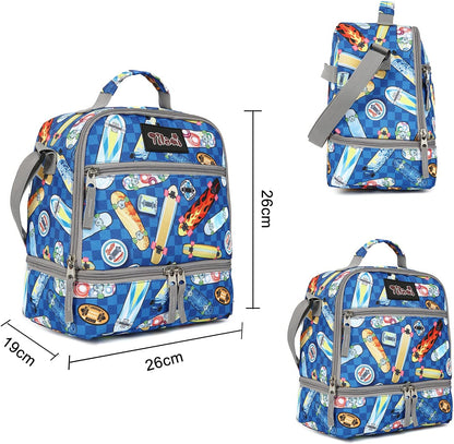 Tilami Lunch Bags Insulated Adjustable Strap Zipper, Two Compartments Cooler Bags, Bento Bags for Kids Toddlers (Blue)