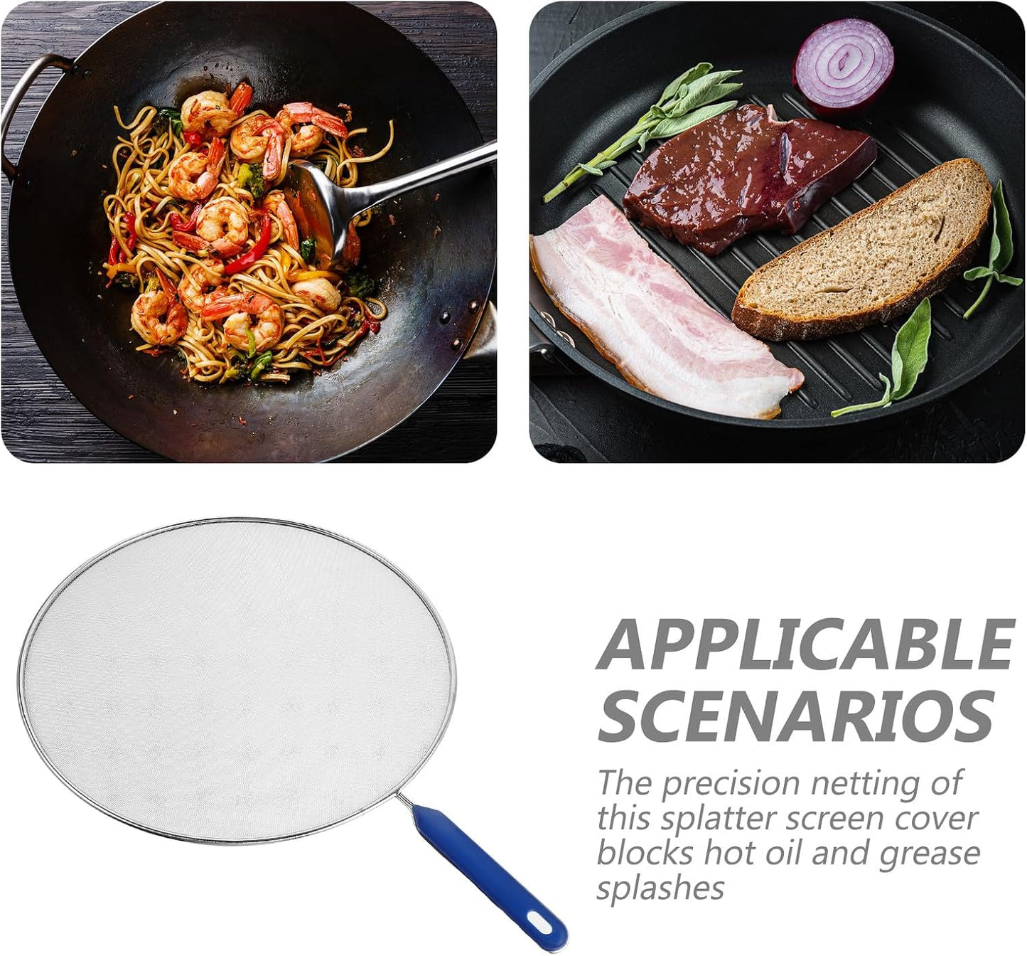 Splatter Screen for Frying Pan - 18.5" Stainless Steel Grease Splatter Guard with Fine Mesh & Heat-Resistant Handle - Oil Splash Shield for Bacon Frying and Cooking