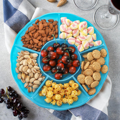 Frcctre 20 Pack Disposable Plastic Appetizer Serving Platter, 12 Inch 6 Sectional Divided Snack Nut Candy Veggie Fruit Dish Serving Platter Divided Food Tray