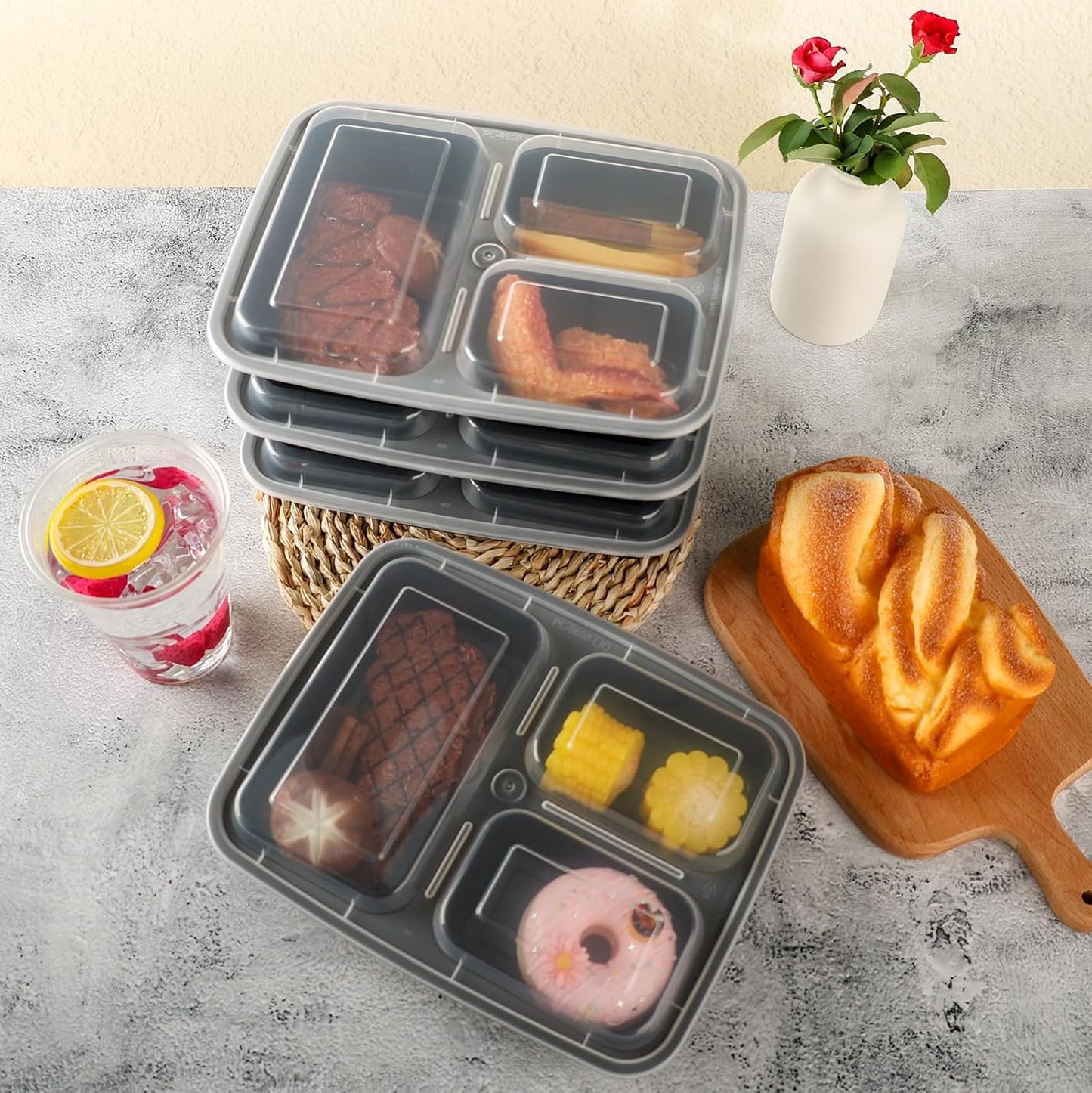 Meal Prep Containers 2 Compartment 15 Pack, 28 oz Divided Reusable Food Storage Containers with Lids Takeout Food Storage Containers Black, Microwave Dishwasher Freezer Safe, Stackable, BPA Free