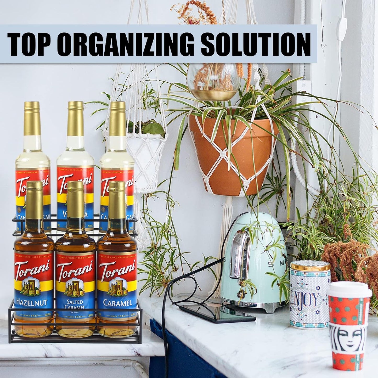 MCSAPIL Coffee Syrup Rack (6 Bottle Capacity), Organizer for Coffee Bar & Kitchen, Small Wine Rack for Bar, Family & Storage
