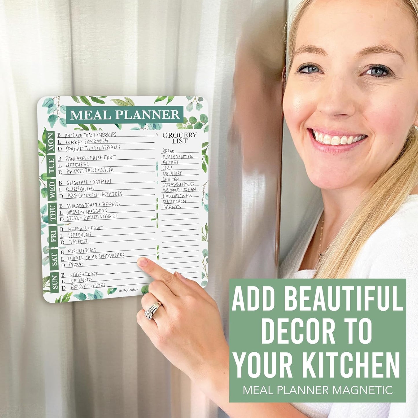 Hadley Designs Weekly Meal Planner for Fridge - Dinner Menu Board for Kitchen, Greenery Weekly Menu Board Dry Erase, Dry Erase Meal Planner for Fridge