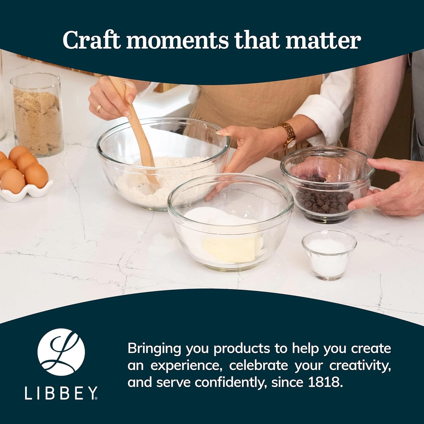 Libbey Baker's Basics 3-Piece Glass Mixing Bowls Set - Clear Bowls for Baking, Prep, Serving & Storage - Microwave, Oven, Freezer and Dishwasher Safe