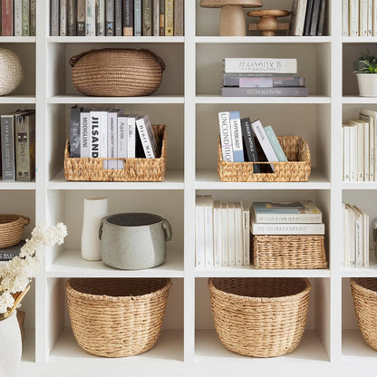 StorageWorks Water Hyacinth Pantry Storage Baskets, Wicker Baskets with Built-in Handles, Handwoven Shelf Baskets for Organizing, Pantry Organizers and Storage, 3 Pack