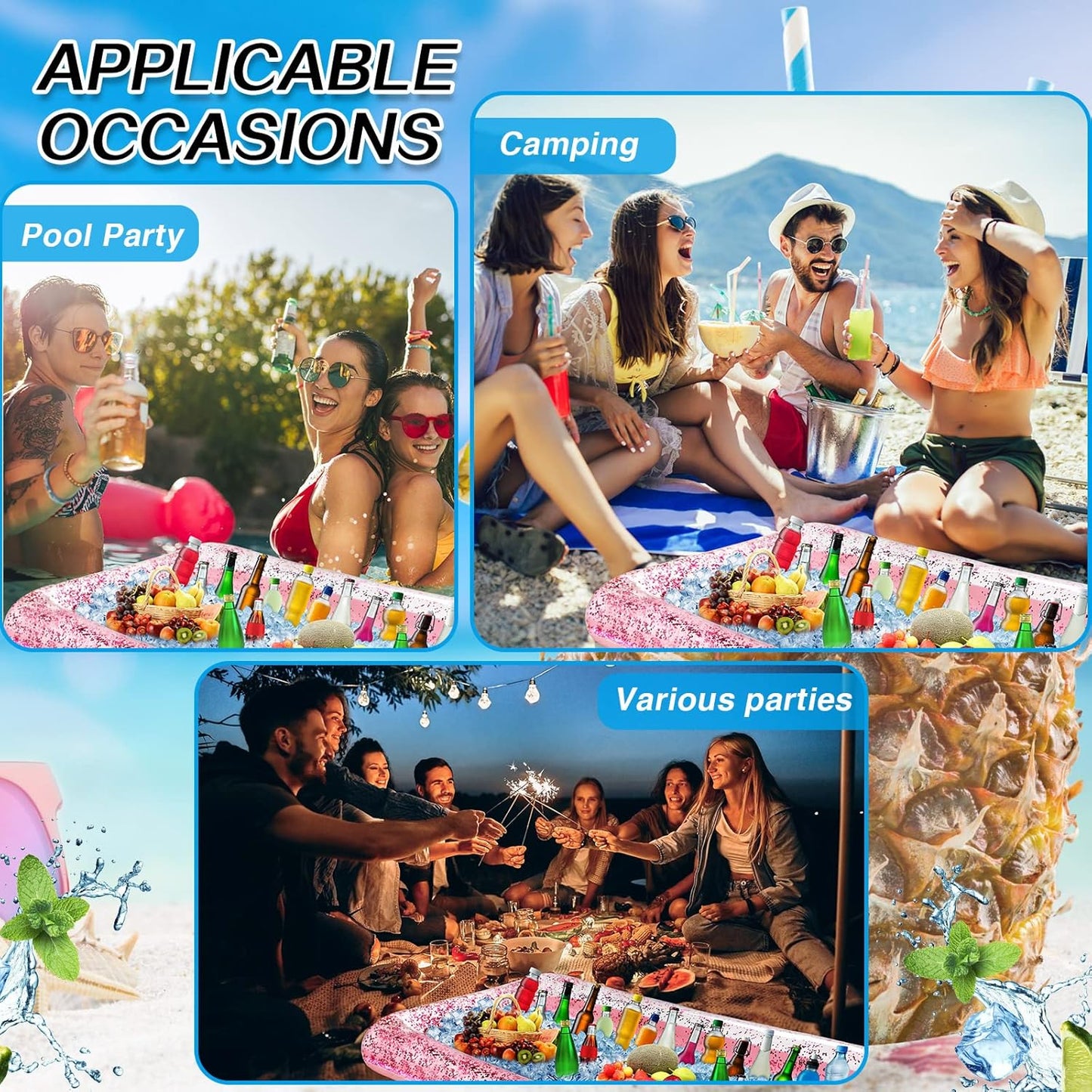 Leitee Inflatable Serving Bar with Drain Plug 52 x 24 x 5'' Inflatable Ice Serving Buffet Bar for Party Food Cooler Buffet Drink(Black,Basic Style)