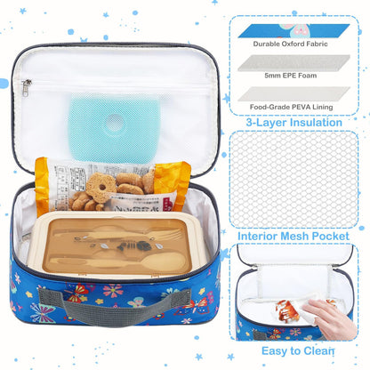 FlowFly Kids Lunch box Insulated Soft Bag Mini Cooler Back to School Thermal Meal Tote Kit for Girls, Boys, Black