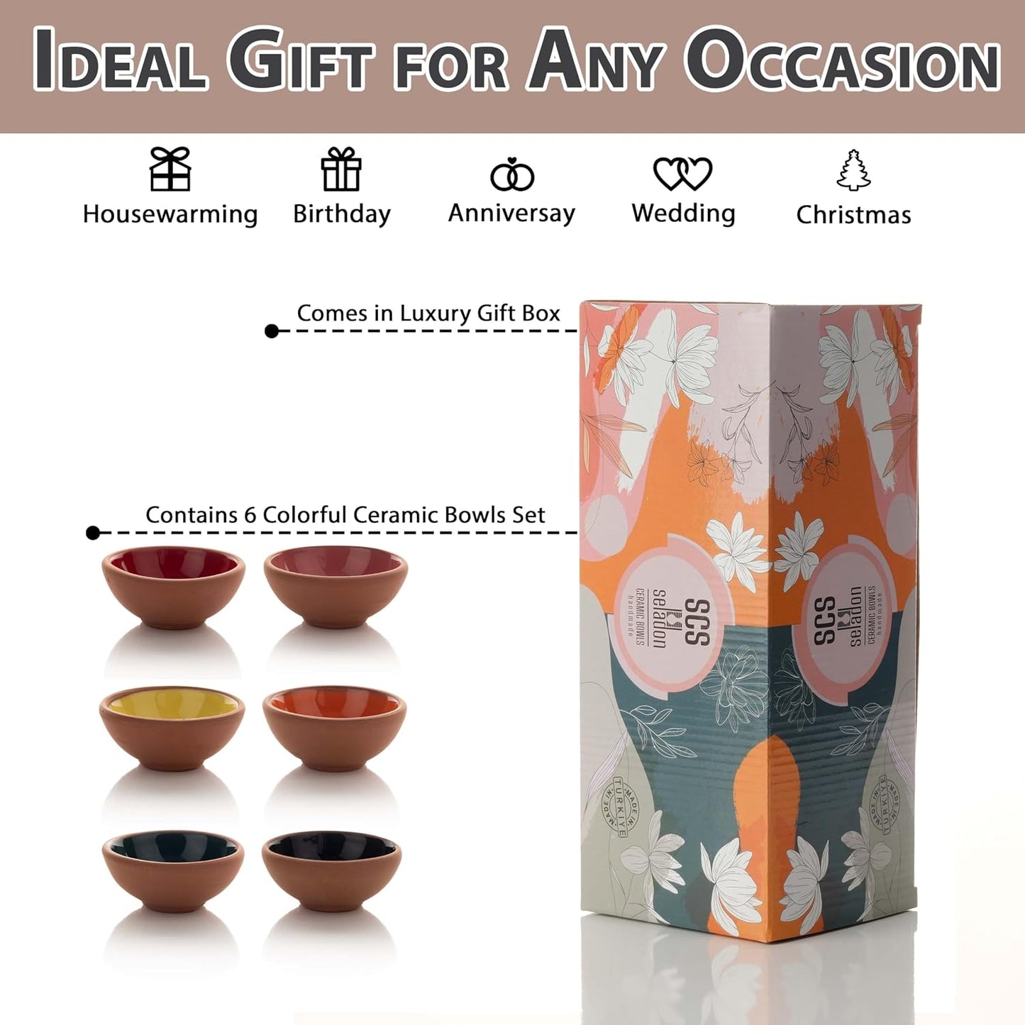 Small Ceramic Bowls Set of 6 | 3 oz Pinch Bowls for Dipping, Cooking Prep, and Charcuterie | Ideal for Snacks, Desserts, Side Dishes, Tapas, Nuts, and Ice Cream | Handmade Serving Dishes (Terracotta)