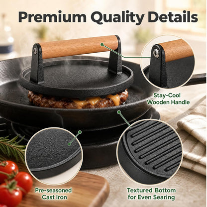 Smash Burger Press Kit, Cast Iron Burger Smasher, Steak Weight