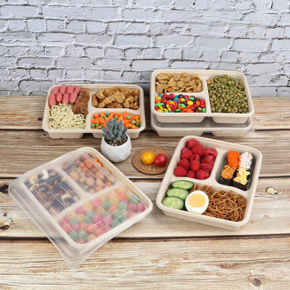 23 oz 3 Compartments disposable plates with Lids Plant Fiber 50 Pack