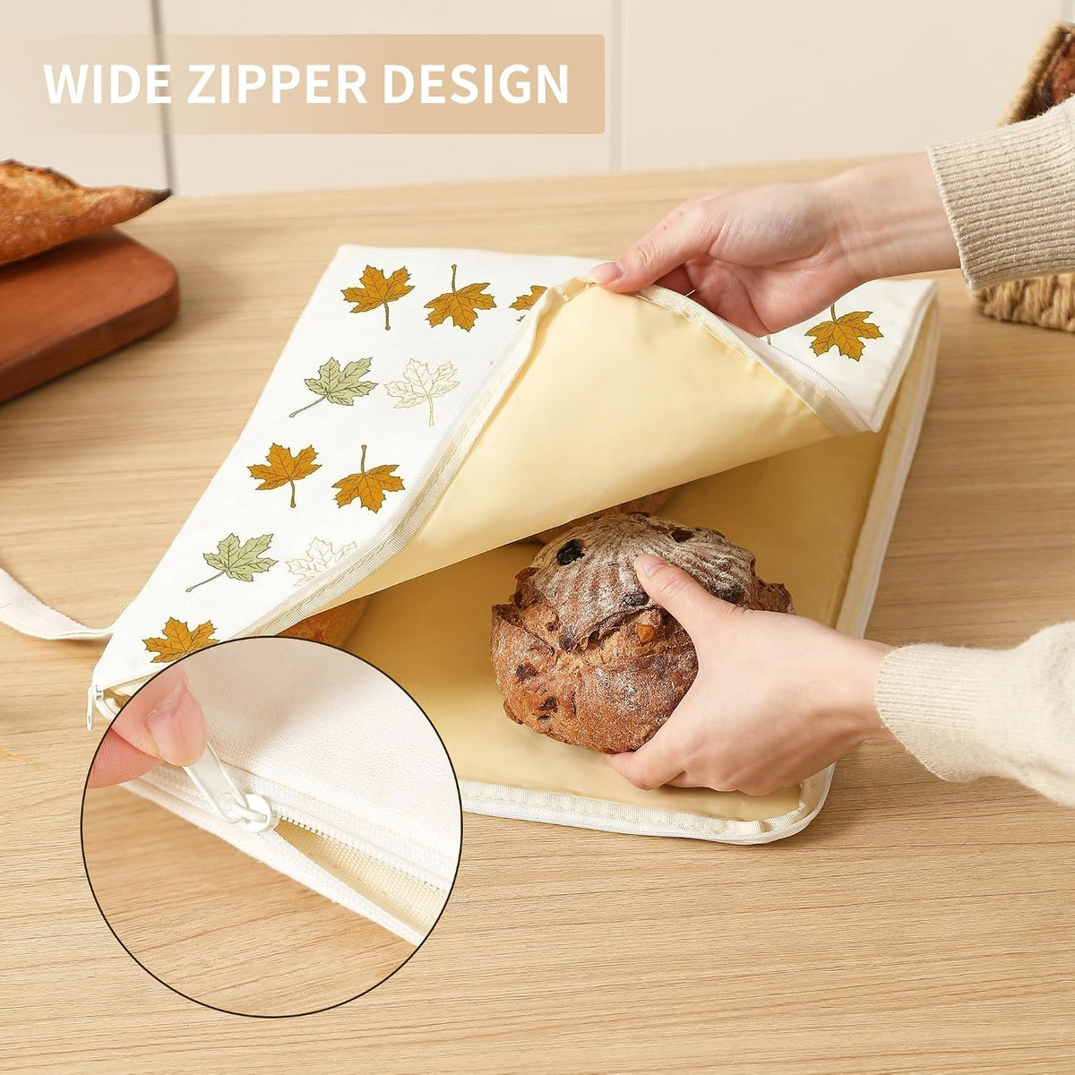 Wide Zipper Access Cotton &Beeswax Bags for Homemade Bread 2 Pack XL Reusable Beeswax Bread Bags for Homemade Bread Freezer Organic Cotton Food Storage Bags to Keep Fresh