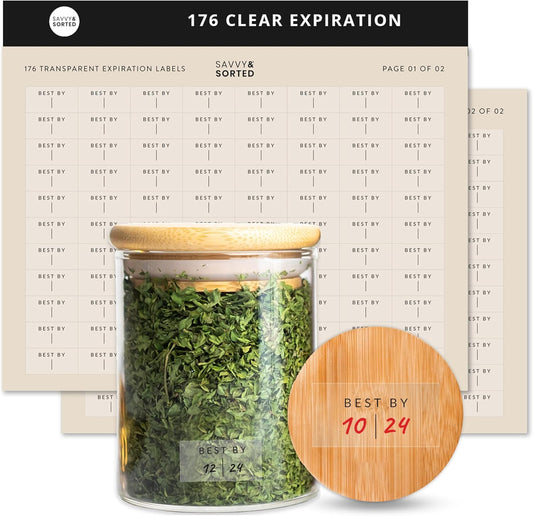 SAVVY & SORTED Expiration Date Pantry Labels, 160 Waterproof Food Expiration Date Label for Containers, Kitchen Stickers for Food Freshness, Use by Meal Prep Labels, Best By Write On Labels