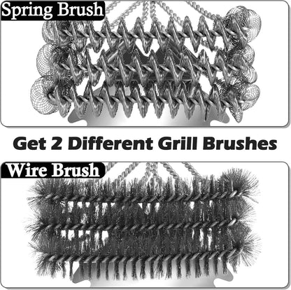 18" Heavy Duty BBQ Grill Brush and Scraper Set, 2-in-1 Safe Bristle Free Grill Cleaner & Strong Wire Brush, Professional Grill Scraper for Outdoor Gas Charcoal Grills, Deep Cleaning BBQ Tools
