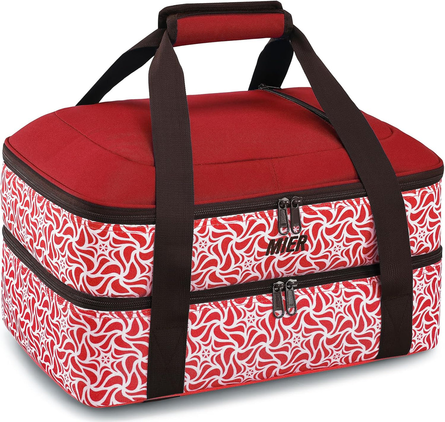 MIER Insulated Casserole Carrier for Hot or Cold Food Thermal Food Carrier Bag for Lasagna Potluck Parties Picnic Cookouts, Fits 9"x13" Baking Dish/Foil Pan, Red