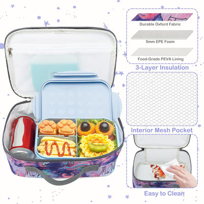 FlowFly Kids Lunch box Insulated Soft Bag Mini Cooler Back to School Thermal Meal Tote Kit for Girls, Boys, Black