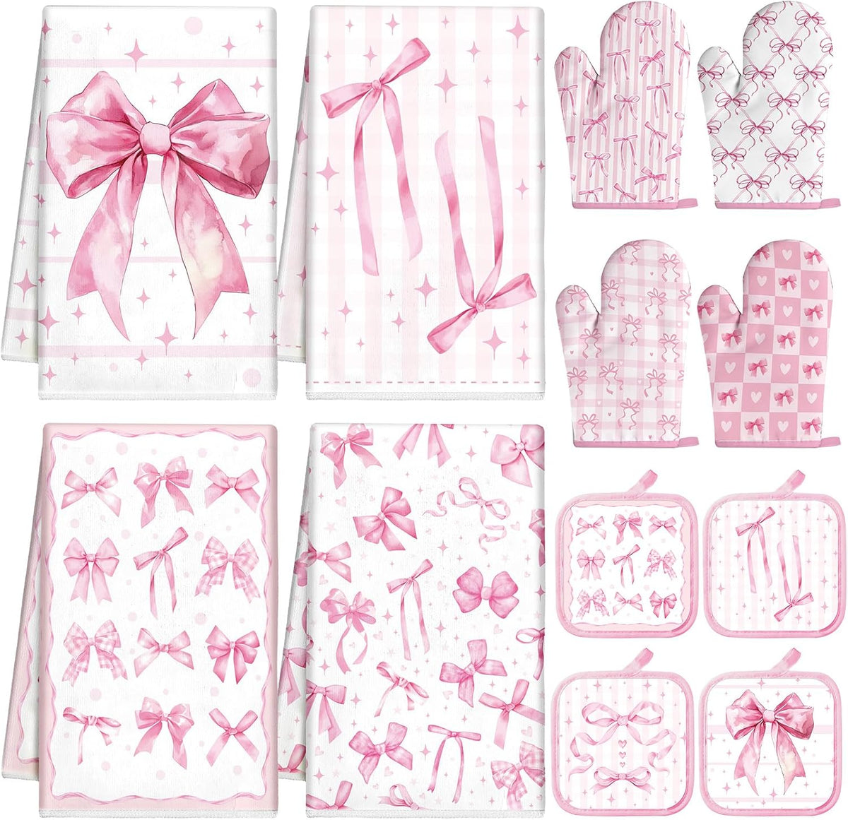 SiliFine 12 Pcs Fall Pumpkin Kitchen Towels Oven Mitts Pot Holders Set