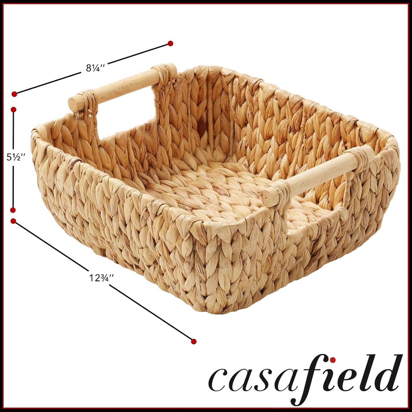 Casafield Set of 2 Water Hyacinth Oval Storage Baskets with Wooden Handles - Medium, Woven Bin Organizers