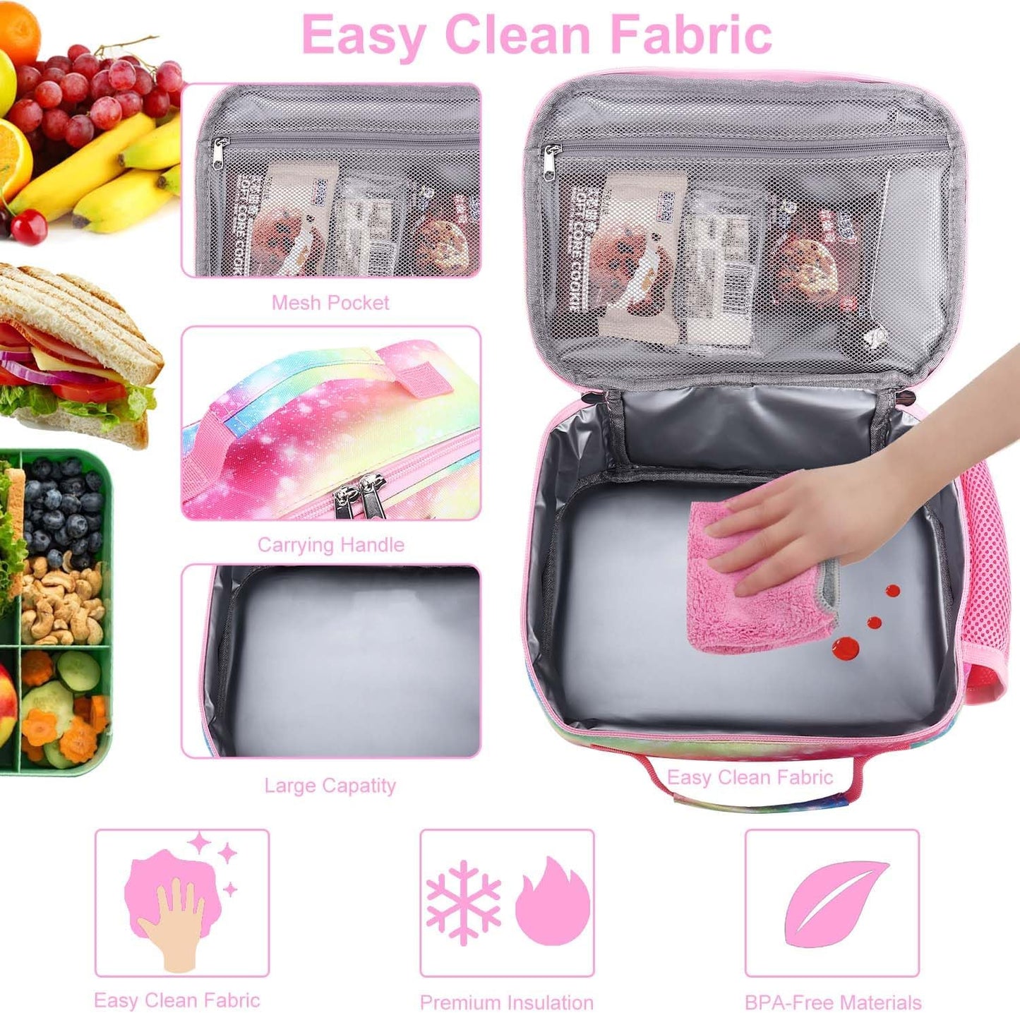 RHCPFOVR Kids Lunch Bag - Insulated Lunch Box for Boys Girls,Washable Lunch Bag and Reusable Toddler Leak-proof Lunchbox for School and Daycare - Colors B