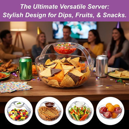 Amazing Abby - Charlotte - Plastic Chip and Dip Bowl, Clear Serving Platter, Unbreakable Party Appetizer Tray, BPA-Free, Dishwasher-Safe, Great for Chips, Salsa, Veggies, Snacks, and More