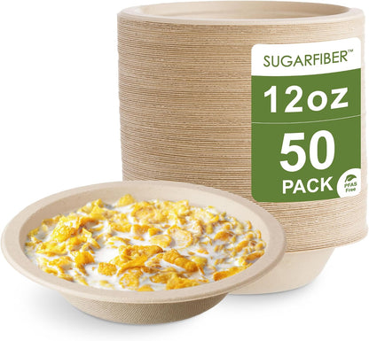 32oz Compostable Paper Bowls Disposable Round Natural Soup Bowls, 50 Count